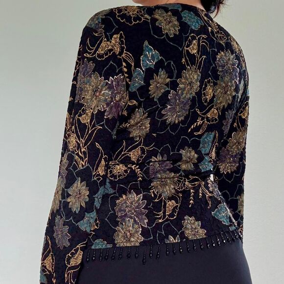 Late 90s elegant black floral MSK blouse - Picture 3 of 8